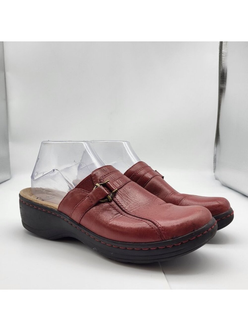 Clarks Clogs Mules Hayla Marina Women's Size 9.5 Red Leather SlipOn Wedge Heel